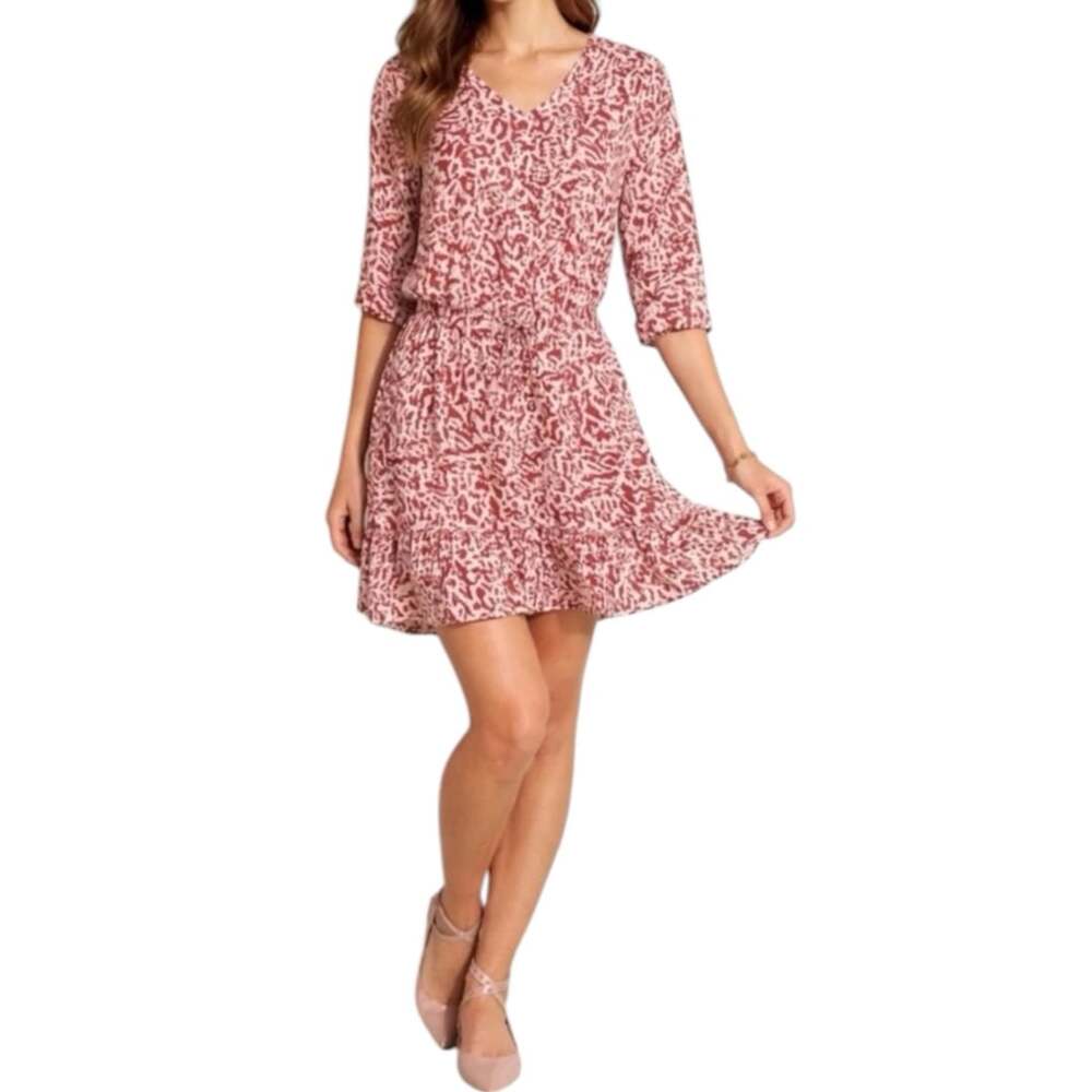 Cabi Sienna Dress Size M Rust Leopard Print Ruffle Hem
